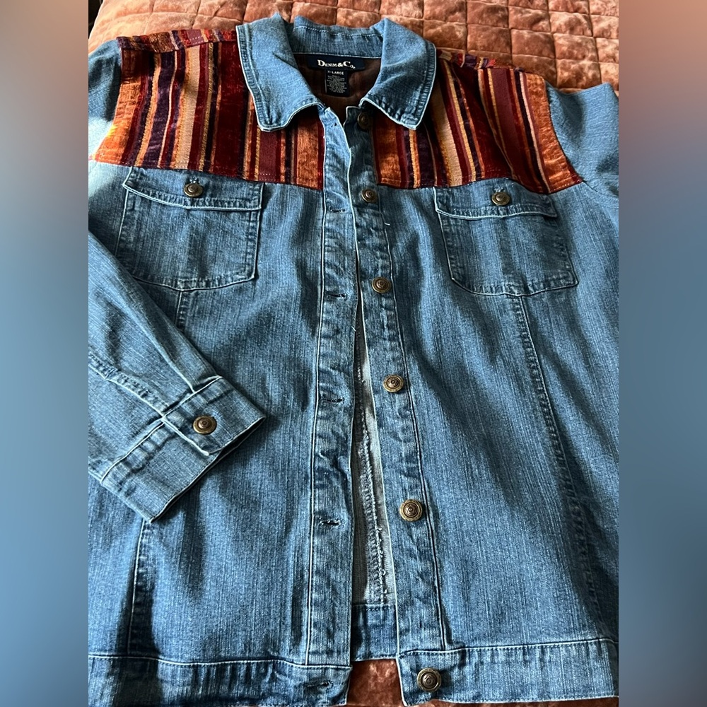 Denim  and Co Jacket with Velvet Stripes